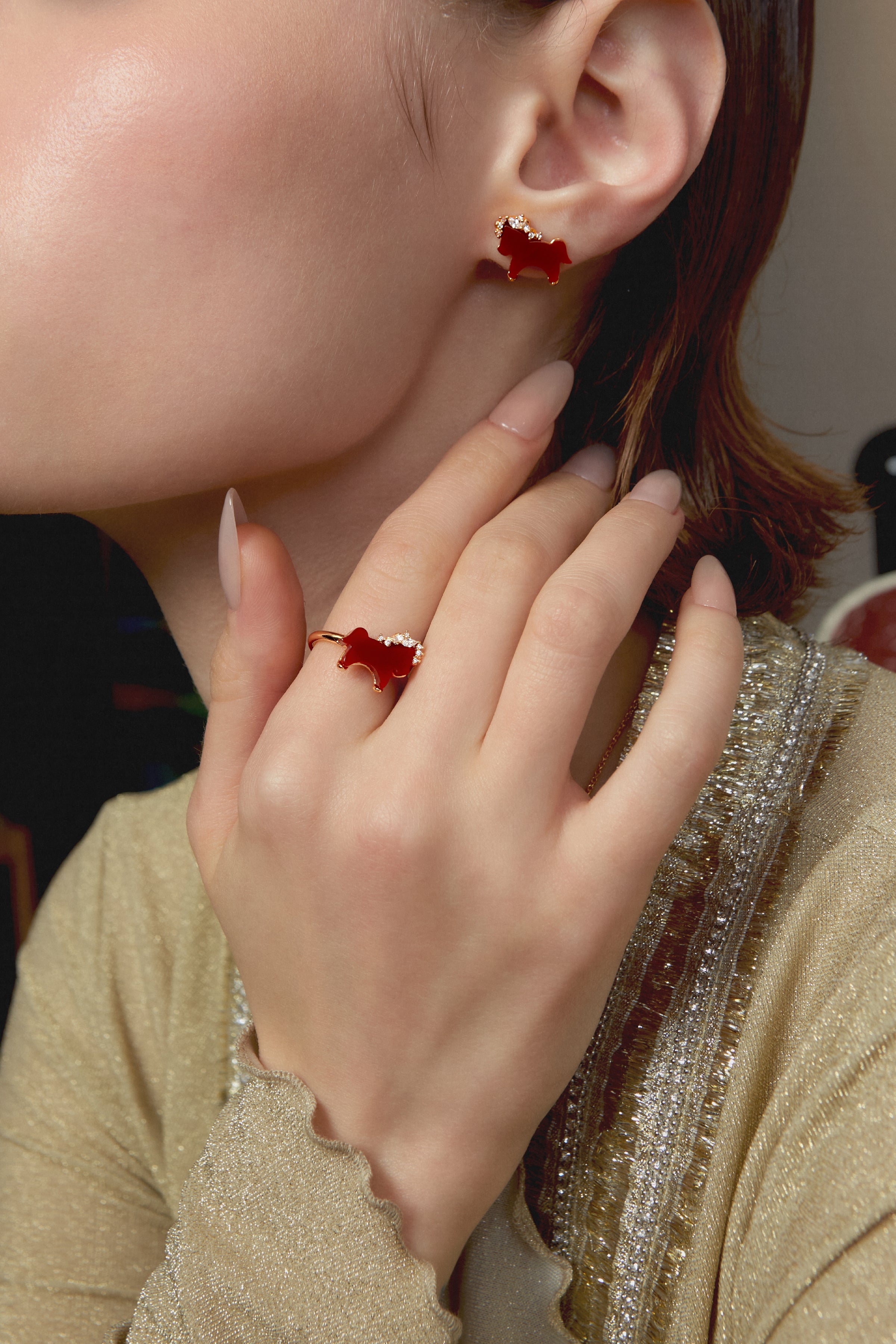 Horse Form Red Agate Stud Earrings - booneealus