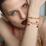 Woven Chain Red Agate Open Cuff Bracelet