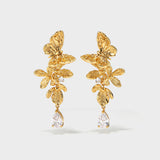 Studs with Butterfly Flower and Teardrop Design