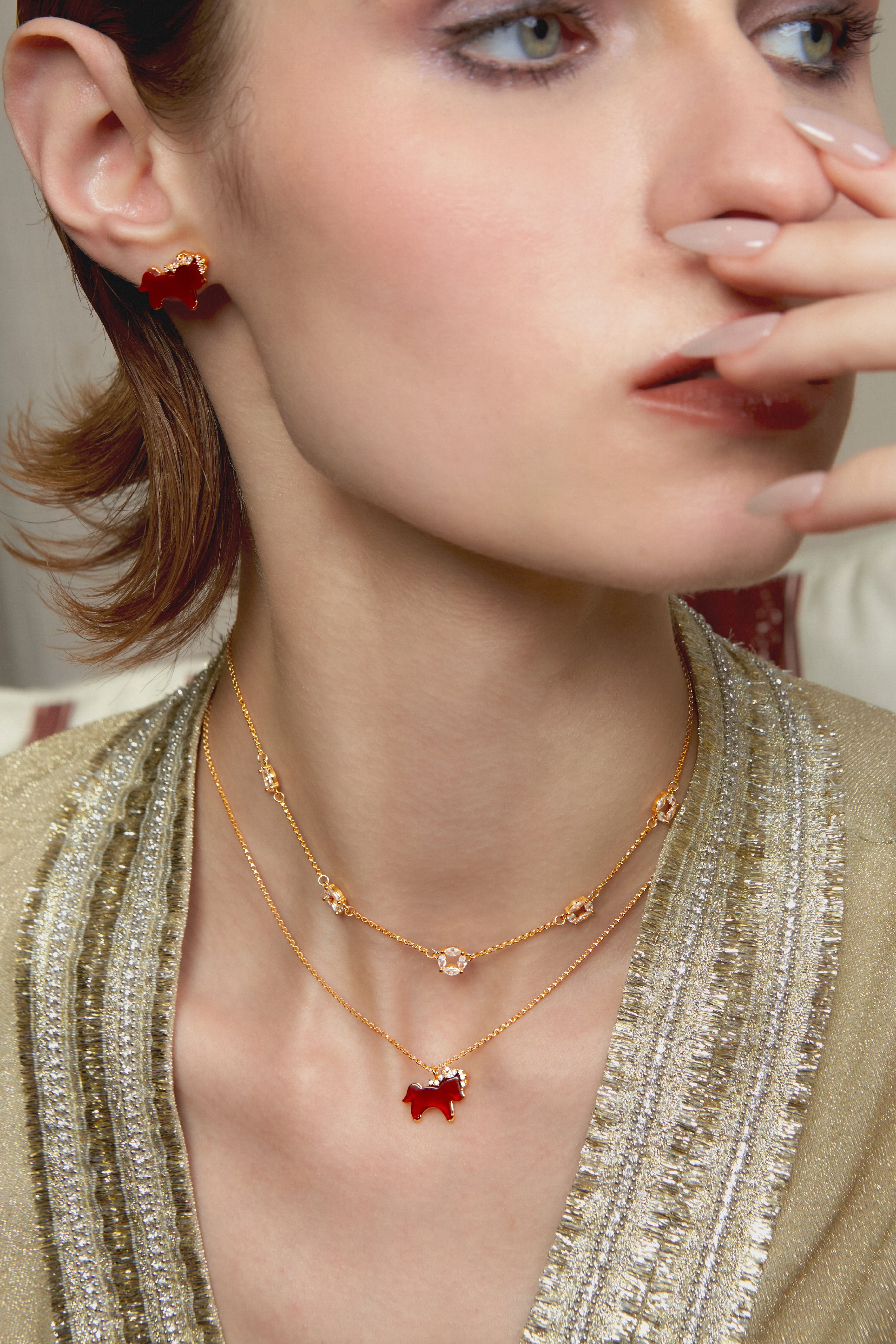 Horse Form Red Agate Stud Earrings - booneealus