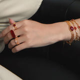 Double-Sided Red Agate Link Bracelet with CZ Accents