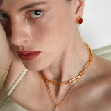 Sugar Pyramid Red Agate Woven Earrings – 24K Gold Plated, 925 Silver Posts