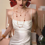 3D Sugar Pyramid Red Agate Woven Necklace – 24K Gold Plated