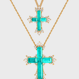 Paraiba Cross Duo – Gold Large & Small Necklaces - booneealus