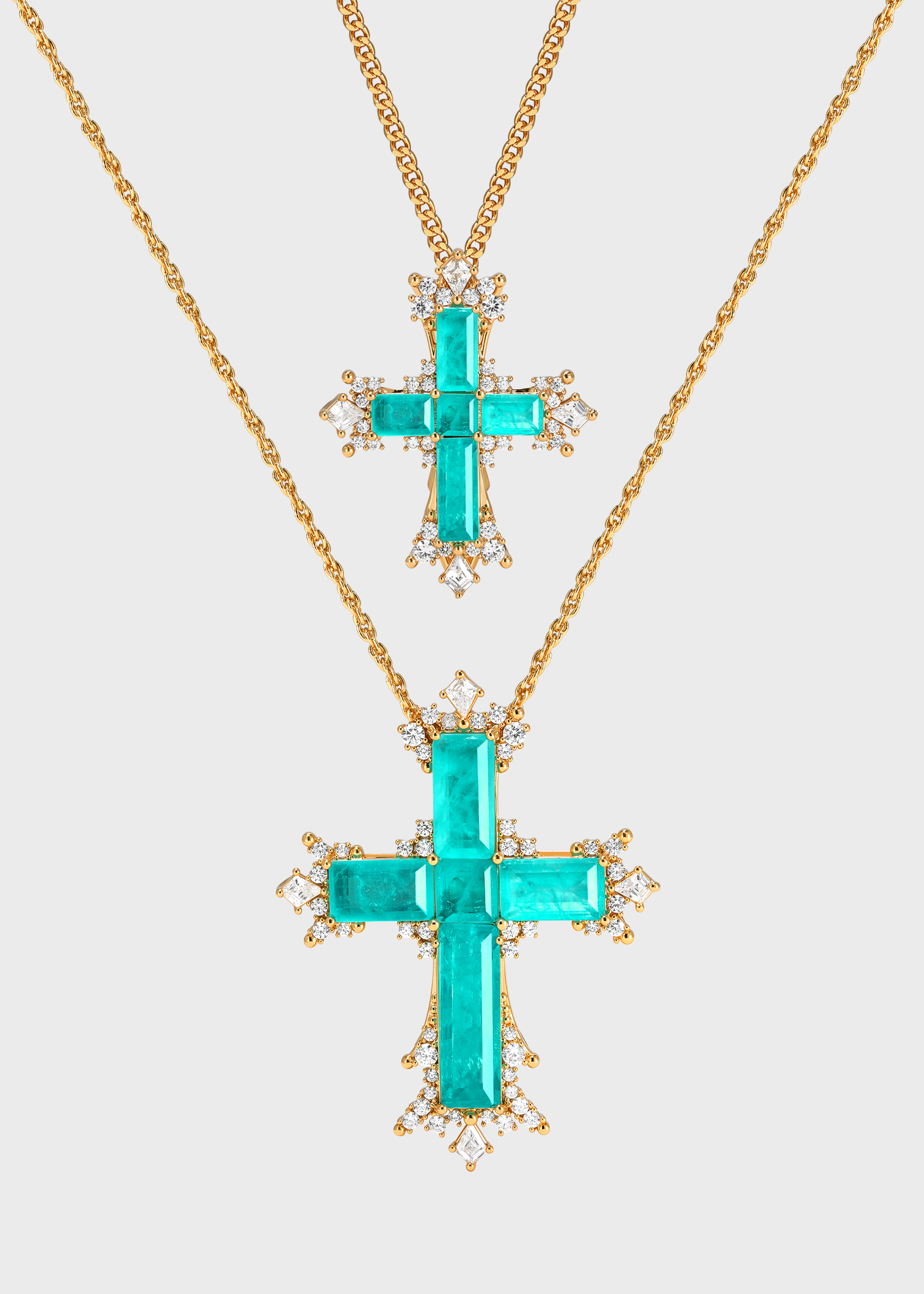 Paraiba Cross Duo – Gold Large & Small Necklaces - booneealus