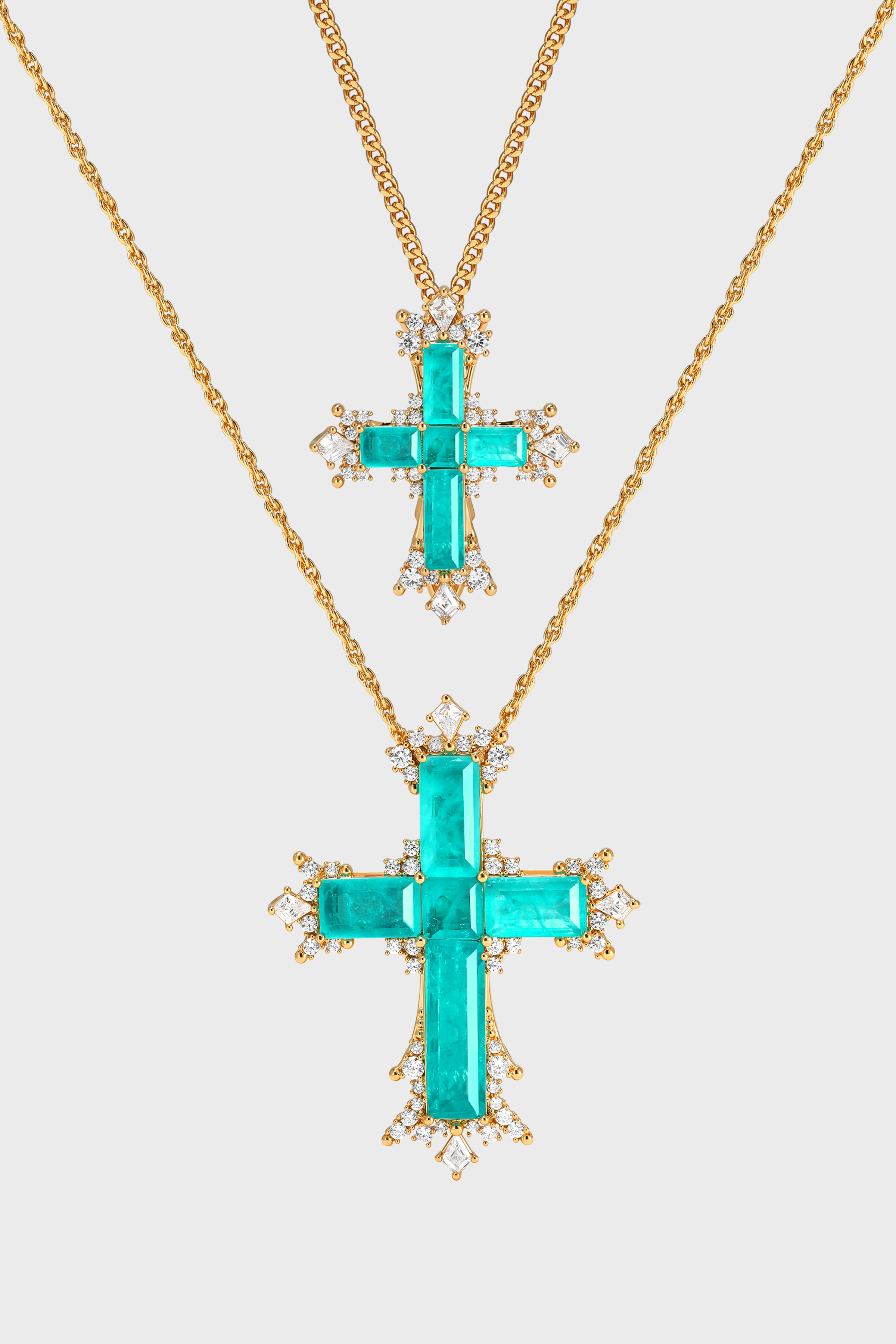 Paraiba Cross Duo – Gold Large & Small Necklaces - booneealus