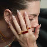 Agate Woven Chain Ring – Red Agate Pyramid Cut