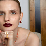 Sugar-Tower Red Agate Woven C-Hoop Earrings