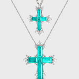 Paraiba Cross Duo – Silver Large & Small Necklaces - booneealus