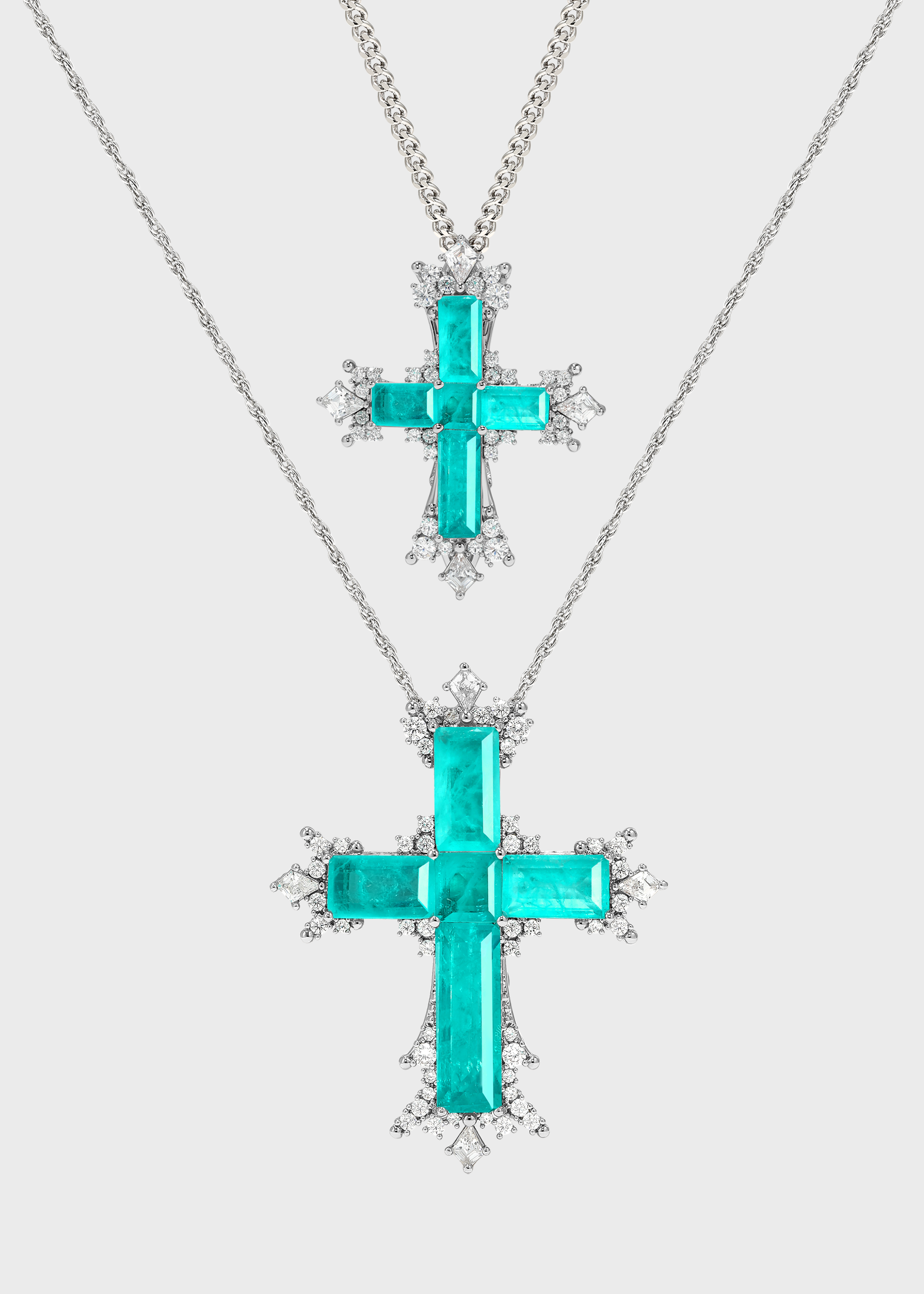 Paraiba Cross Duo – Silver Large & Small Necklaces - booneealus