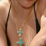 Paraiba Cross Jewelry Set – Gold 3-Piece Collection (Small Necklace) - booneealus