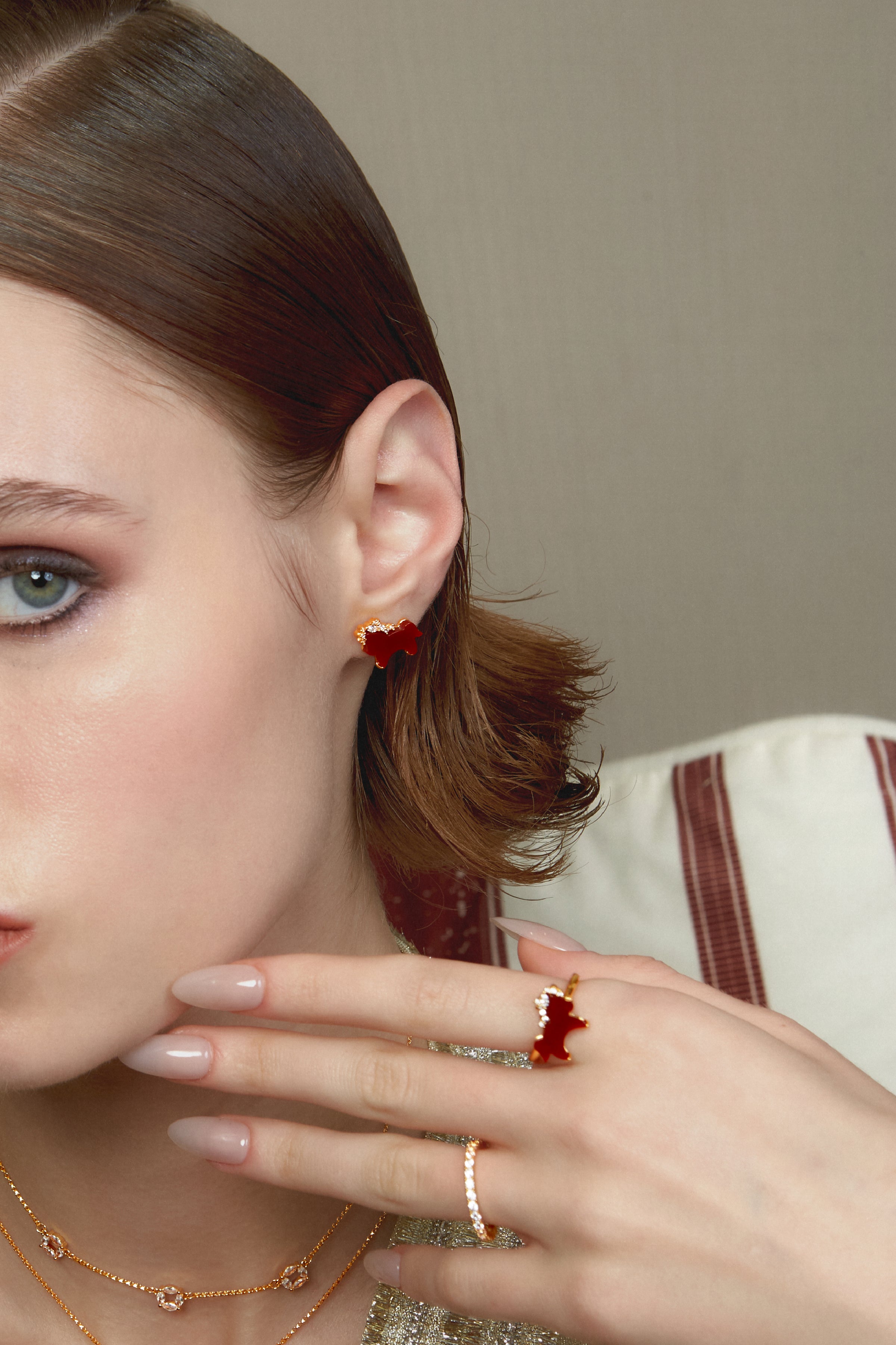 Horse Form Red Agate Stud Earrings - booneealus