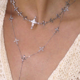 Forged Pilgrimage & Pearl Cross Cipher Necklace Set – Silver - booneealus