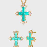 Paraiba Cross Jewelry Set – Gold Small Necklace & Earrings - booneealus