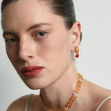 Dual-Sided Red Agate Woven C-Hoop Earrings