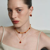 Sugar Pyramid Red Agate Woven Necklace – Black Label Jewelry Grade, 24K Gold Plated