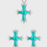 Paraiba Cross Jewelry Set – Silver Small Necklace & Earrings - booneealus