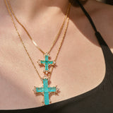Paraiba Cross Jewelry Set – Gold 3-Piece Collection (Small Necklace) - booneealus