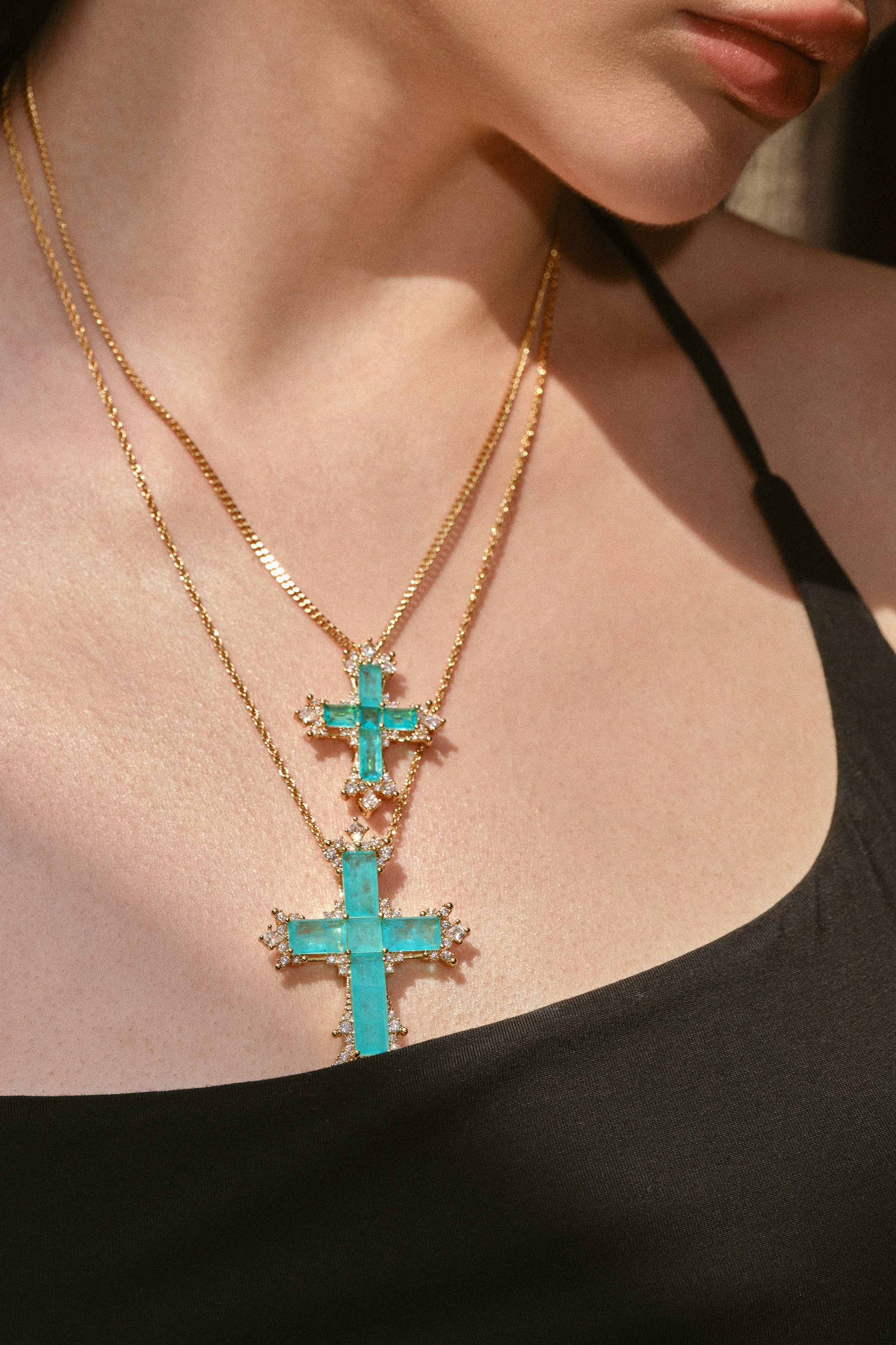 Paraiba Cross Jewelry Set – Gold 3-Piece Collection (Small Necklace) - booneealus