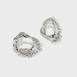 Metal Texture Oval Studs with Zircon Tassels