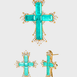 Paraiba Cross Jewelry Set – Gold Large Necklace & Earrings - booneealus