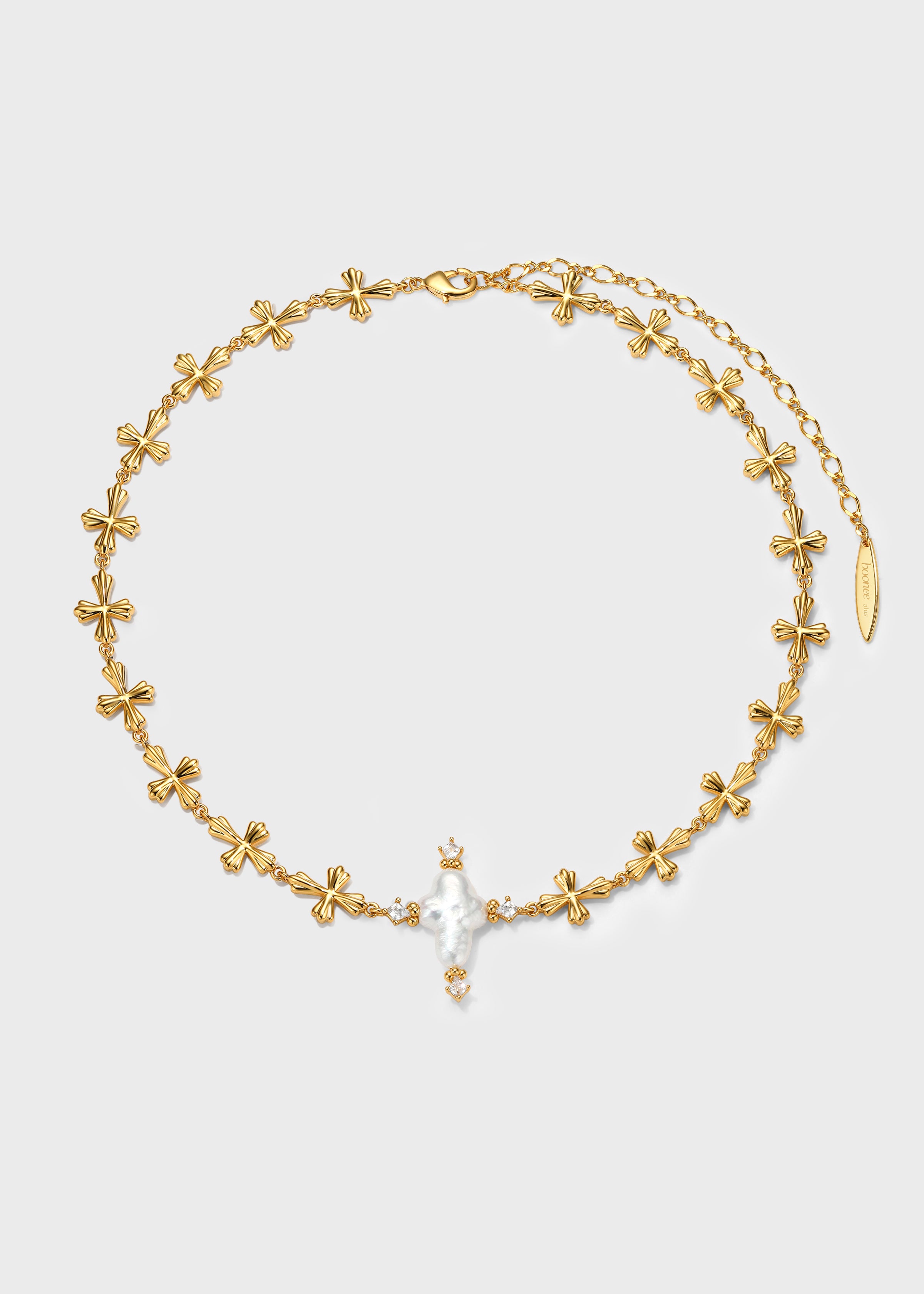 Pearl Cross Cipher Necklace - booneealus