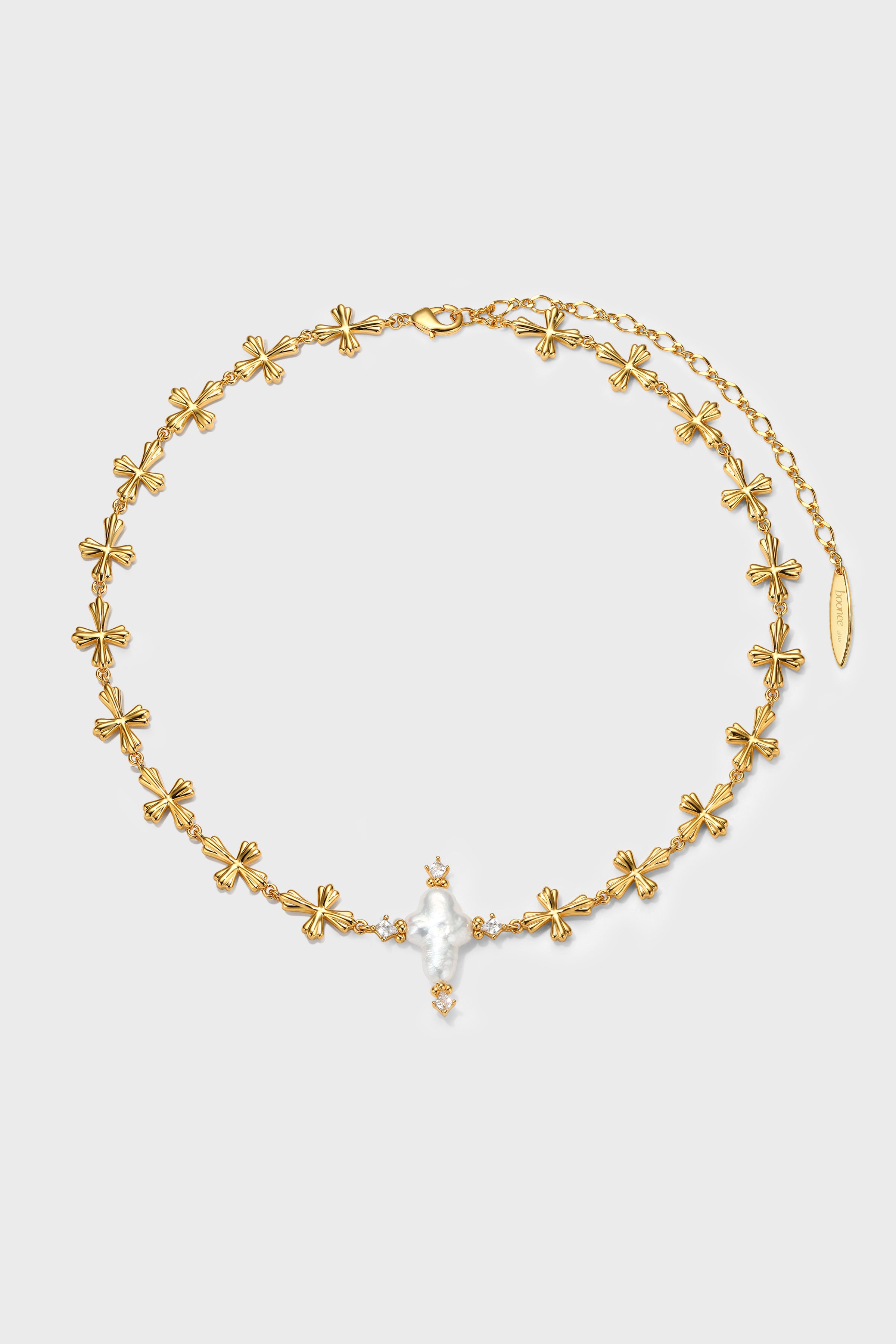 Pearl Cross Cipher Necklace - booneealus