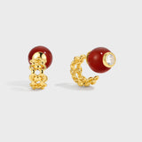 Sugar-Tower Red Agate Woven C-Hoop Earrings