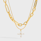 Geometric Double-Layer Clover Pendant Necklace