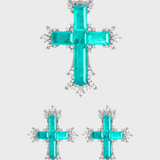 Paraiba Cross Jewelry Set – Silver Large Necklace & Earrings - booneealus