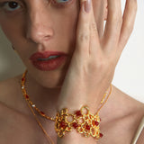 Woven Hollow Sugarloaf Red Agate Open Cuff Bracelet