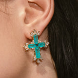 Paraiba Cross Jewelry Set – Gold 3-Piece Collection (Small Necklace) - booneealus