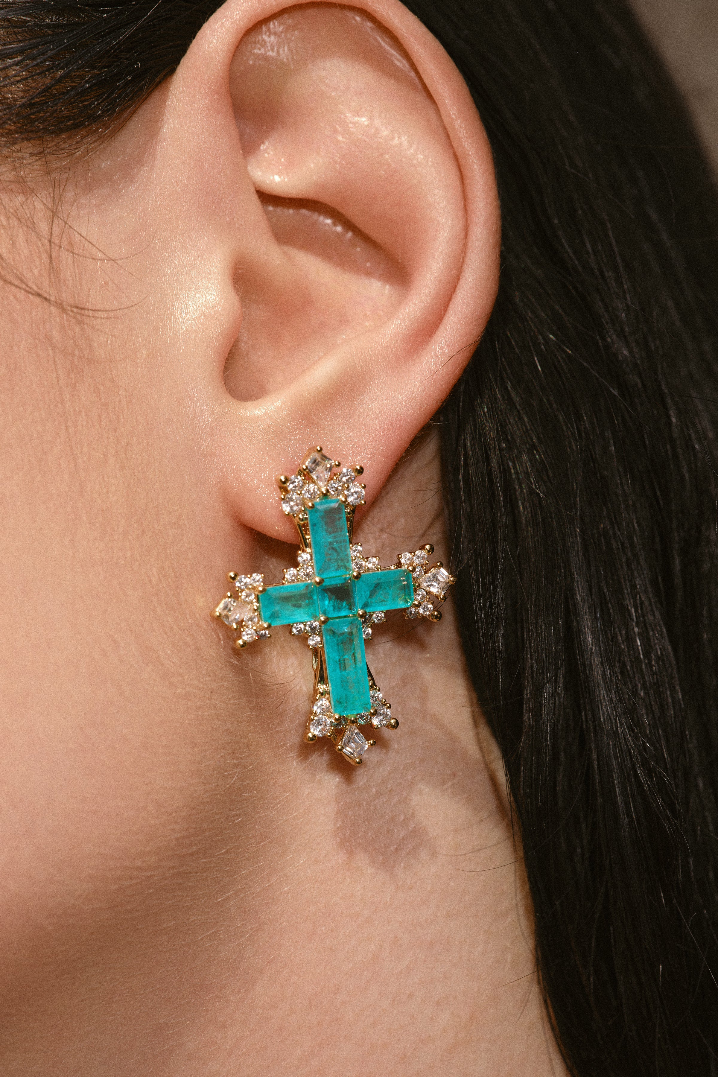 Paraiba Cross Jewelry Set – Gold 3-Piece Collection (Small Necklace) - booneealus