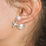 Pearl Stud Earrings with Reversible Zircon Starburst