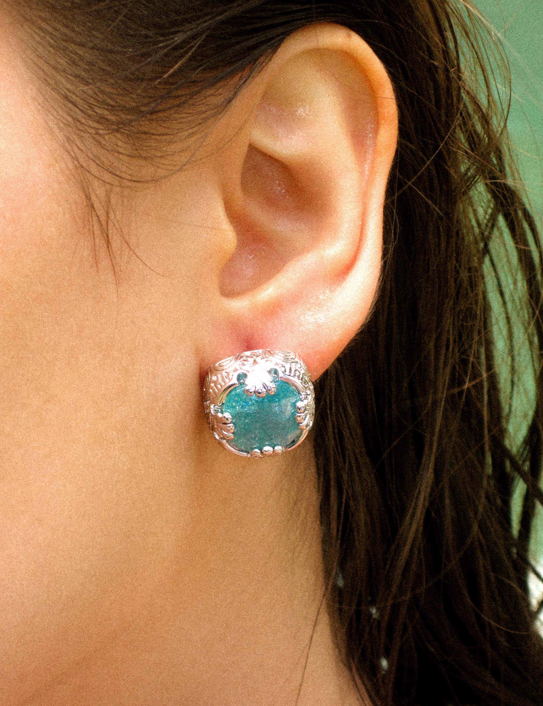 Square Blue Crack Stone Studs - booneealus