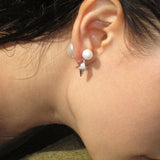 Pearl Stud Earrings with Reversible Zircon Starburst