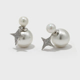 Pearl Stud Earrings with Reversible Zircon Starburst