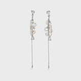 Freshwater Pearl Teardrop Zircon Long Earrings