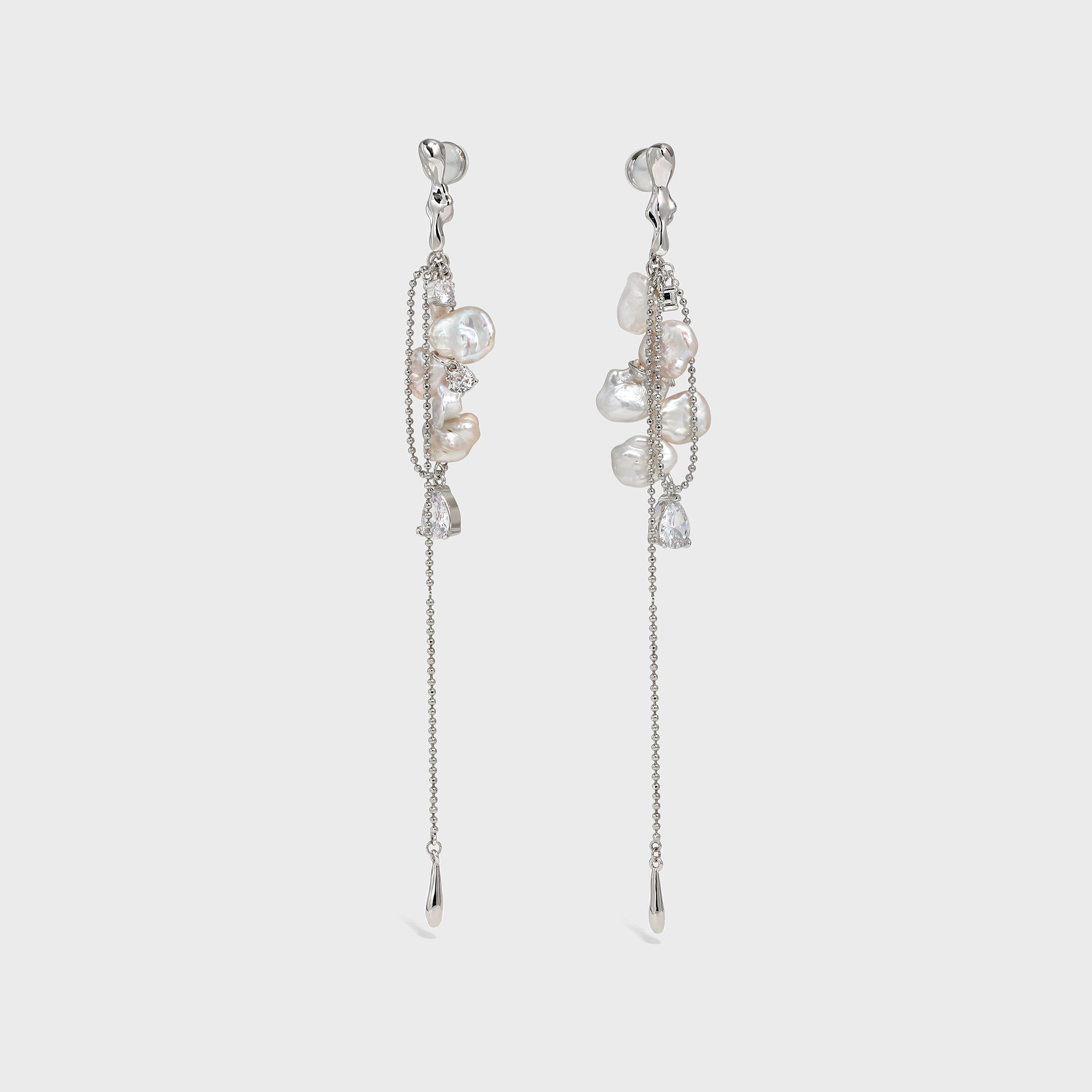 Freshwater Pearl Teardrop Zircon Long Earrings - booneealus
