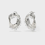 Metal Texture Oval Studs with Zircon Tassels