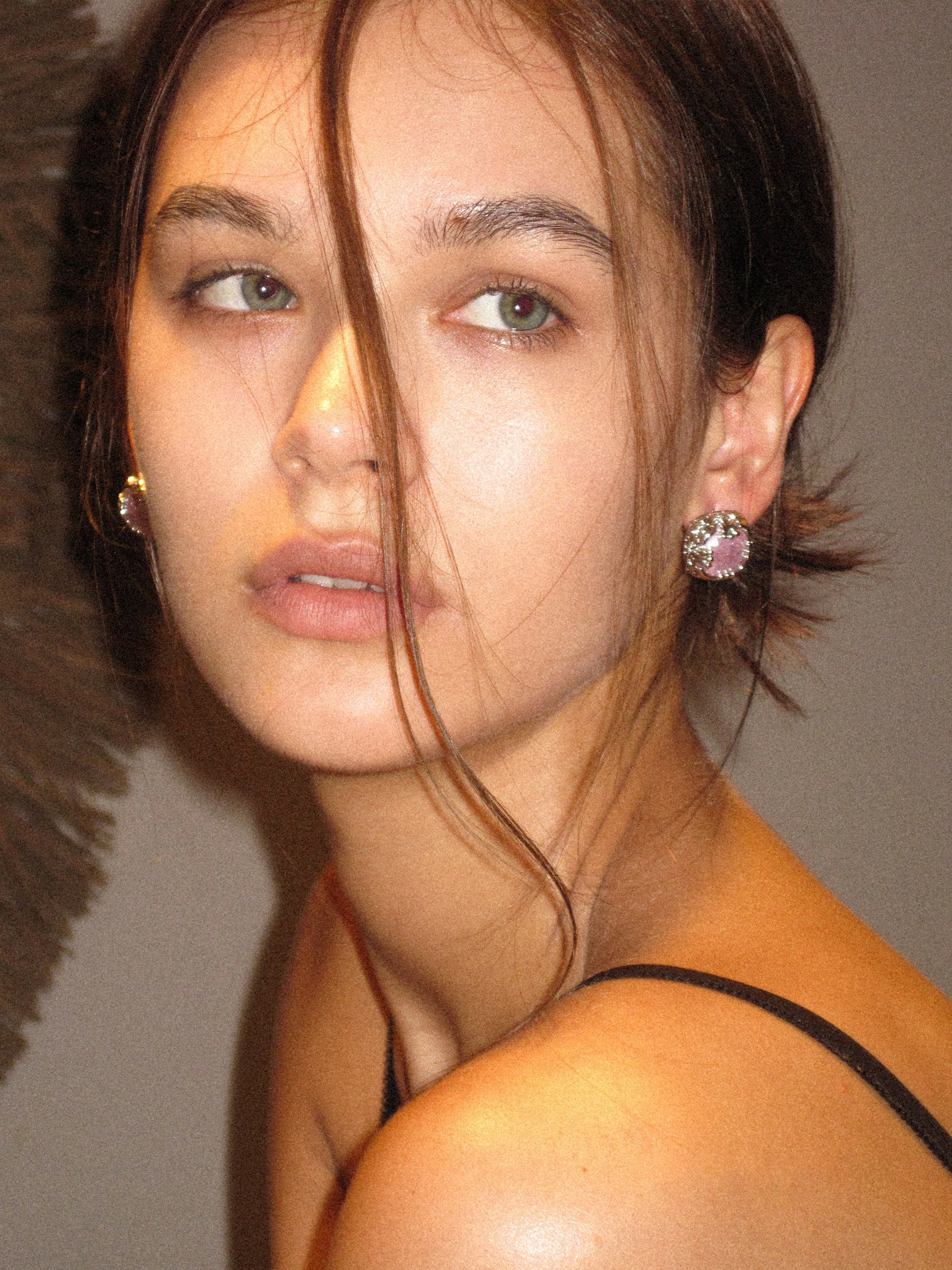 Square Pink Crack Stone Studs - booneealus