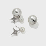 Pearl Stud Earrings with Reversible Zircon Starburst