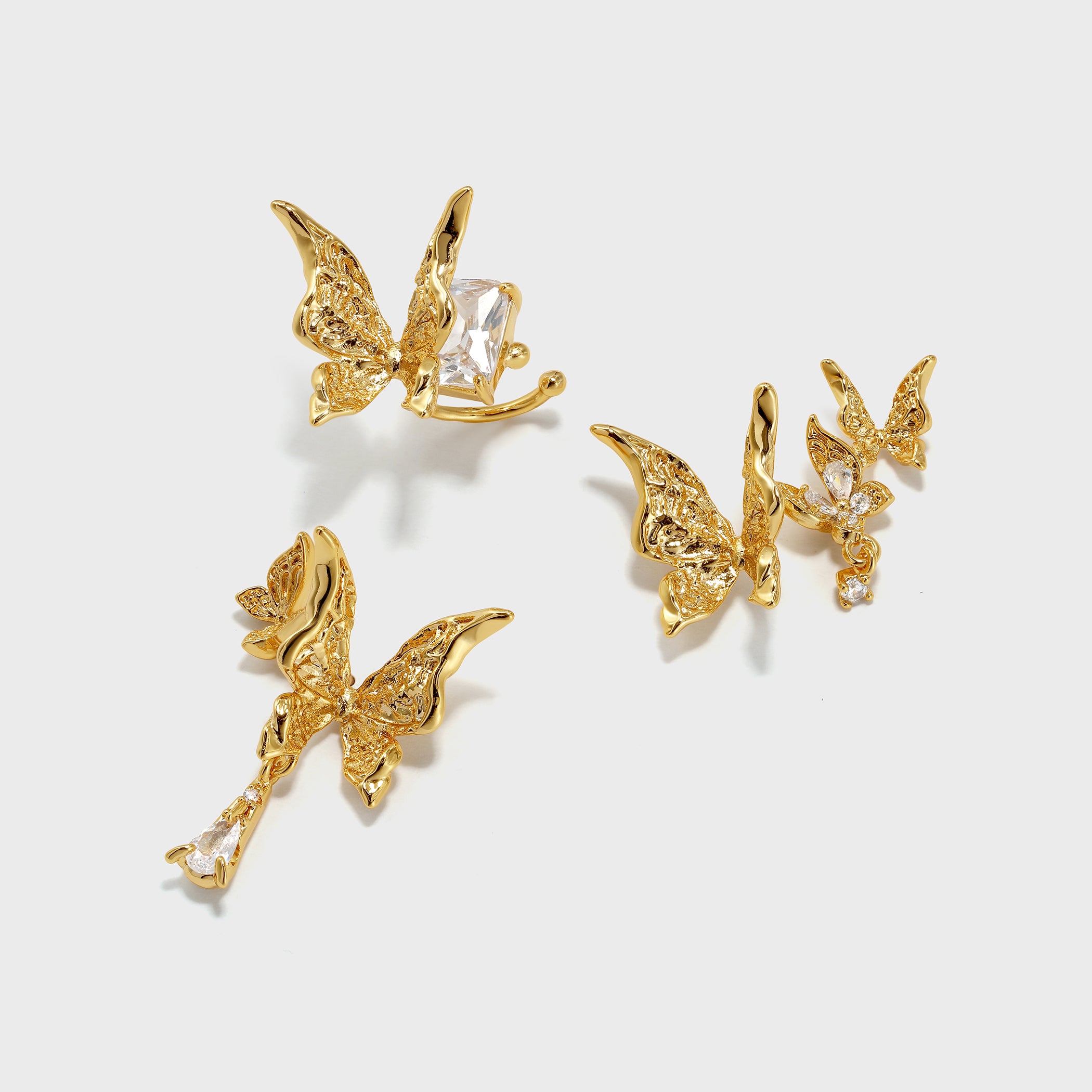 Metal Texture Butterfly Set Studs (3 pcs)