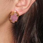 Oval Pink Crack Stone Studs - booneealus