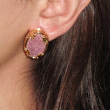 Oval Pink Crack Stone Studs - booneealus