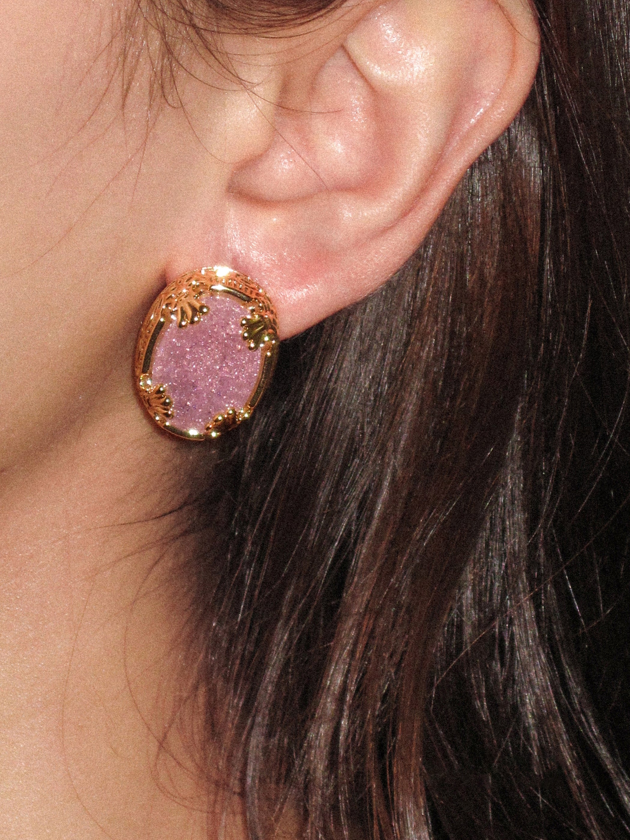 Oval Pink Crack Stone Studs - booneealus