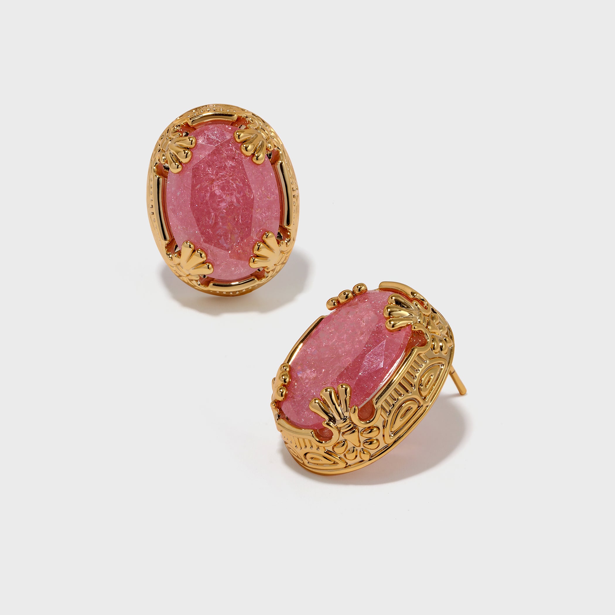 Oval Pink Crack Stone Studs