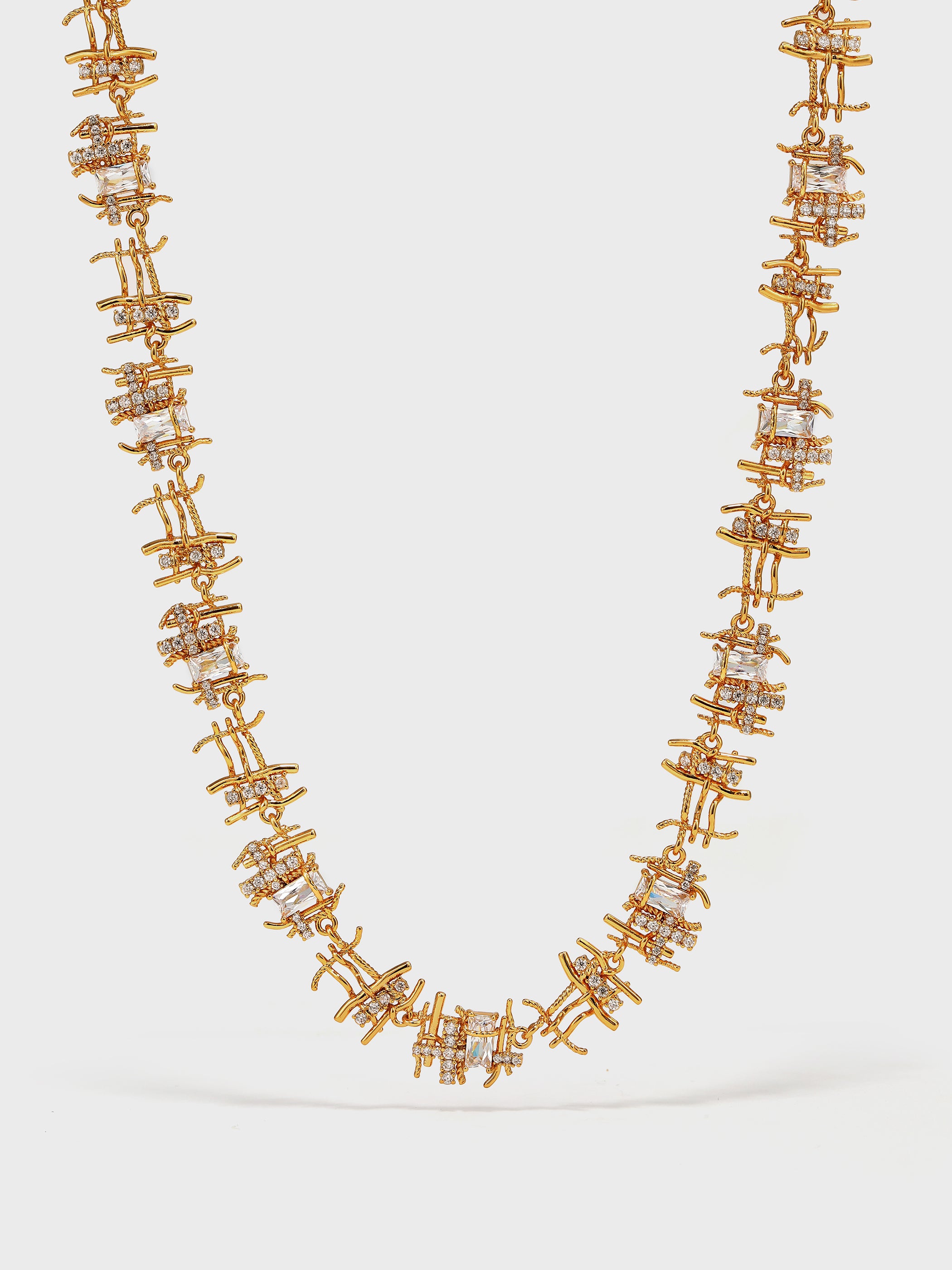 Braided Metal Irregular Zirconia Patchwork Necklace - booneealus