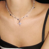 Double Layer Necklace with Zircon Inlay