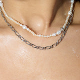 Freshwater Pearl Metal Chain Double Layer Necklace